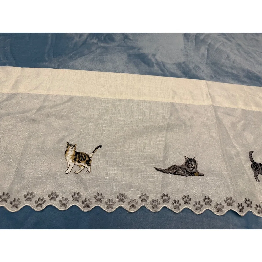Unique Embroidered CATS window Valance Scalloped Paw Print Edges